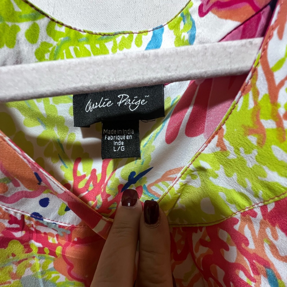 Charlie Paige Coral Reef Print Sleeveless Shift Dress Large Tropical Resort - Picture 4 of 5